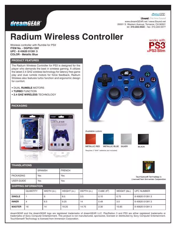 Mode d'emploi DREAMGEAR RADIUM WIRELESS CONTROLLER