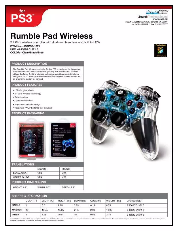 Mode d'emploi DREAMGEAR RUMBLE PAD WIRELESS