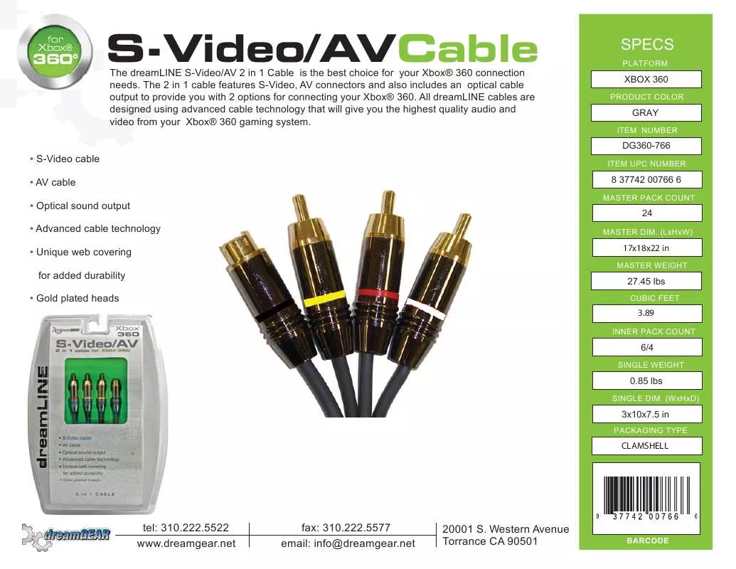 Mode d'emploi DREAMGEAR S-VIDEO AV CABLE