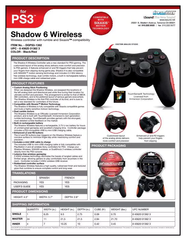 Mode d'emploi DREAMGEAR SHADOW 6 WIRELESS