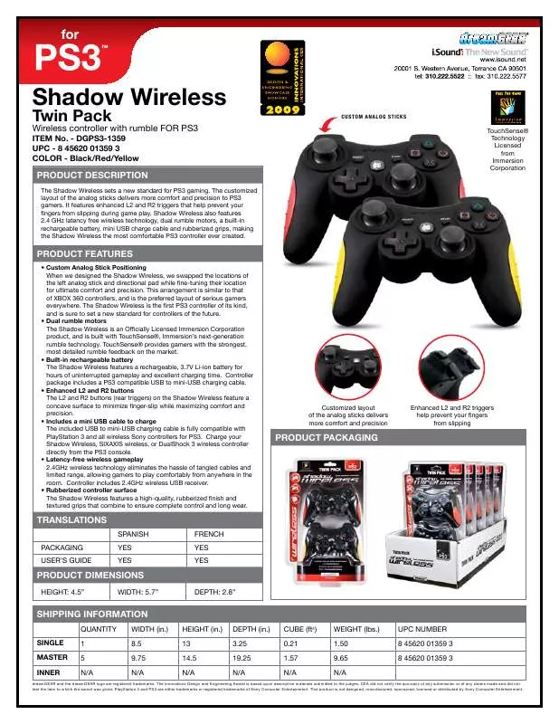 Mode d'emploi DREAMGEAR SHADOW WIRELESS TWIN PACK