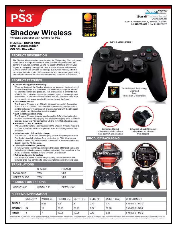 Mode d'emploi DREAMGEAR SHADOW WIRELESS