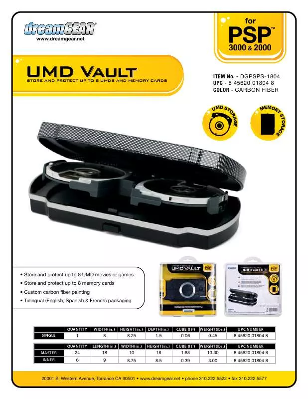 Mode d'emploi DREAMGEAR UMD VAULT