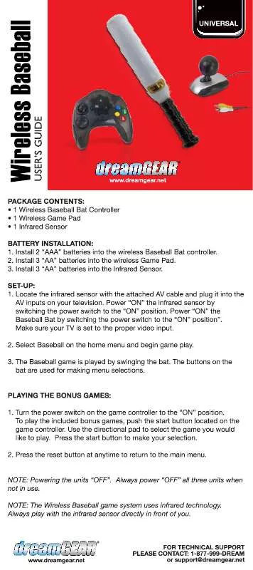 Mode d'emploi DREAMGEAR WIRELESS BASEBALL