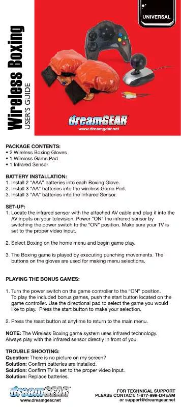 Mode d'emploi DREAMGEAR WIRELESS BOXING