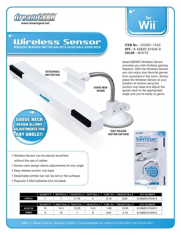 Mode d'emploi DREAMGEAR WIRELESS SENSOR