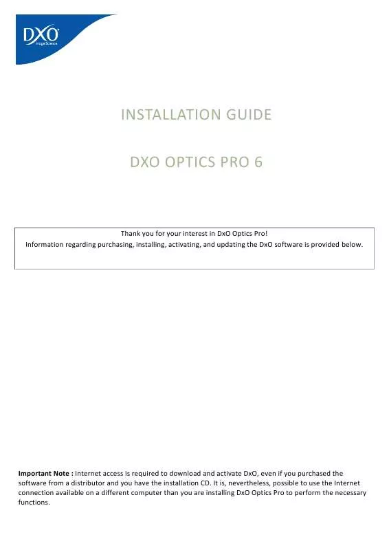 Mode d'emploi DXO OPTICS PRO 6