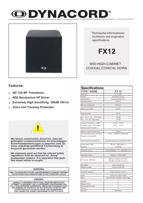 Mode d'emploi DYNACORD FX12