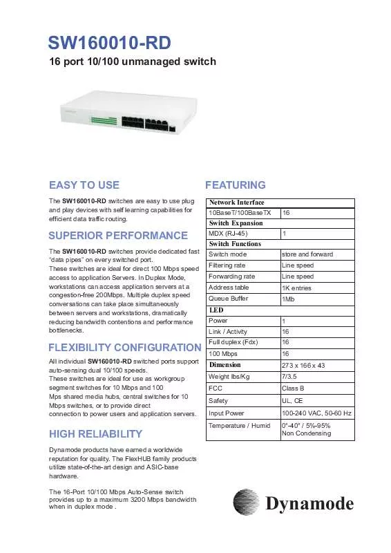 Mode d'emploi DYNAMODE SW160010-DR