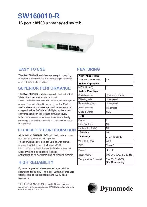 Mode d'emploi DYNAMODE SW160010-R