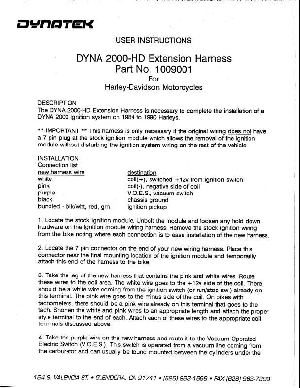 Mode d'emploi DYNATEK D2K-EXTHARNESS