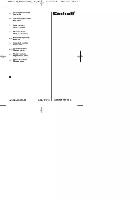 Mode d'emploi EINHELL ASCHEFILTER 18 L