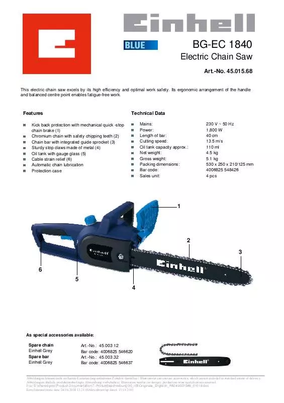 Mode d'emploi EINHELL BG-EC 1840