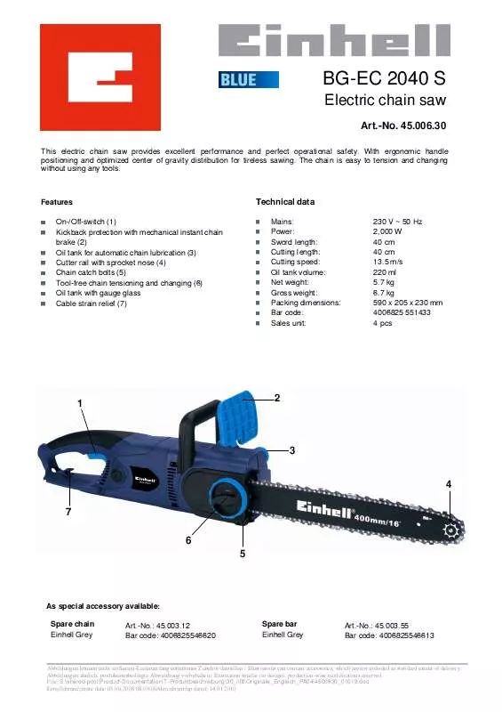 Mode d'emploi EINHELL BG-EC 2040 S