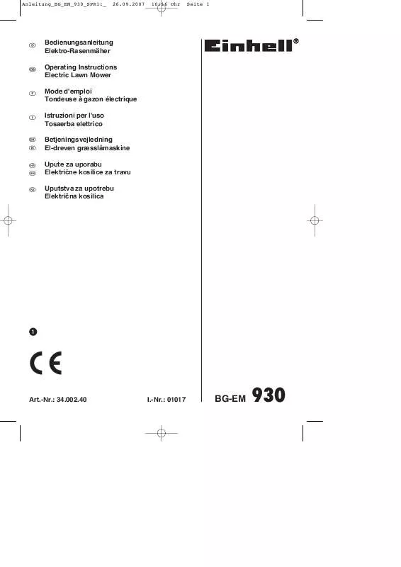 Mode d'emploi EINHELL BG-EM 930