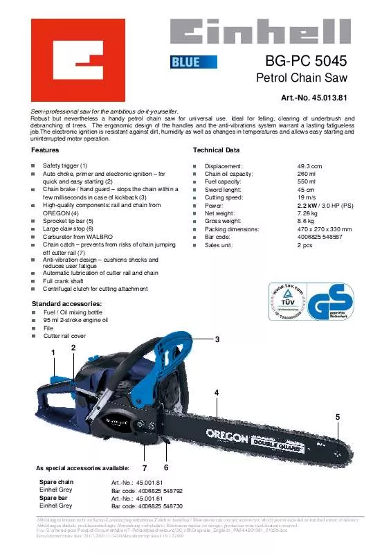 Mode d'emploi EINHELL BG-PC 5045