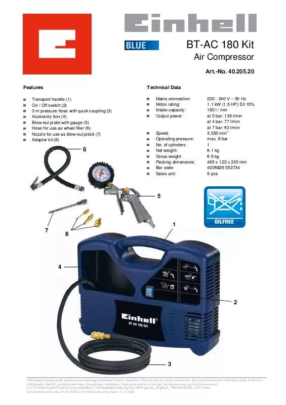 Mode d'emploi EINHELL BT-AC 180 KIT