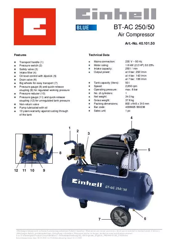 Mode d'emploi EINHELL BT-AC 250-50