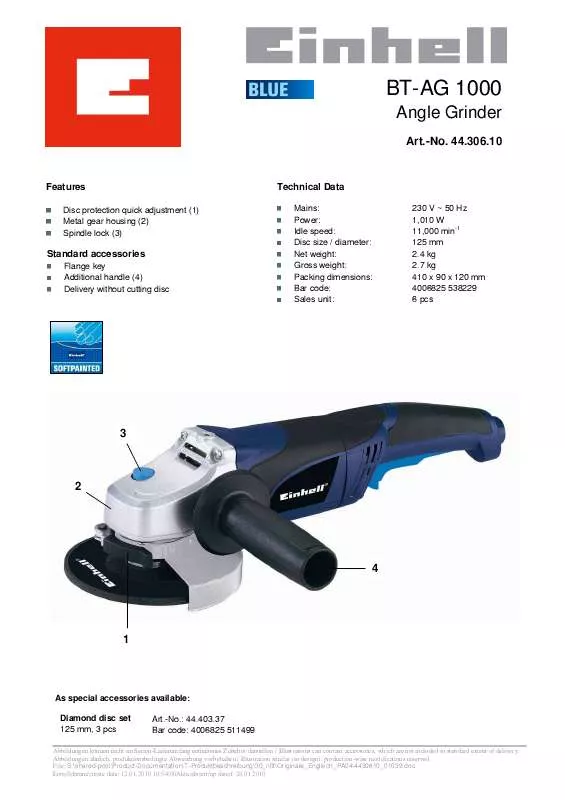 Mode d'emploi EINHELL BT-AG 1000