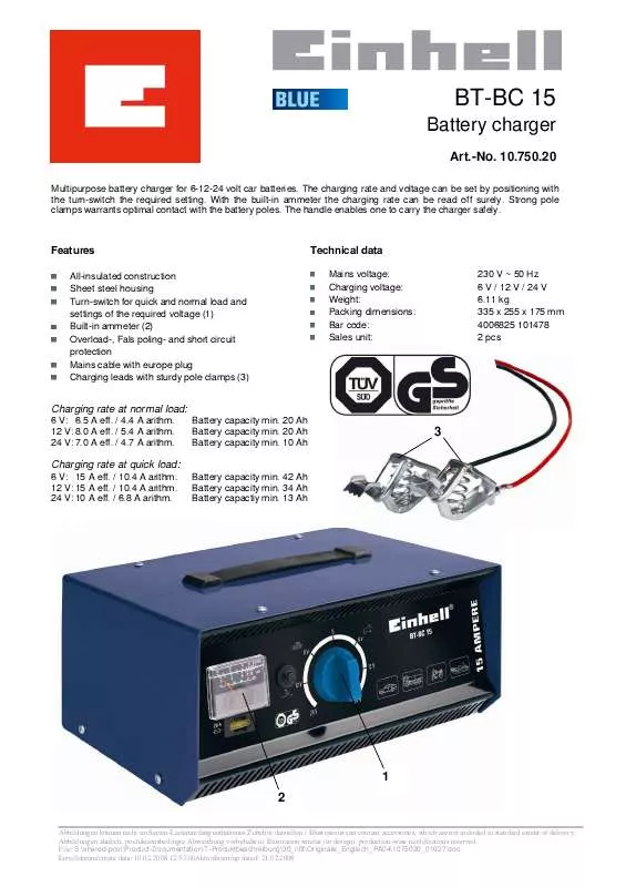 Mode d'emploi EINHELL BT-BC 15