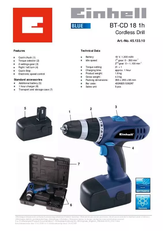 Mode d'emploi EINHELL BT-CD 18 1H