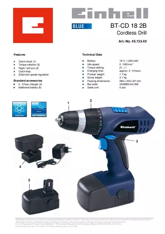 Mode d'emploi EINHELL BT-CD 18 2B