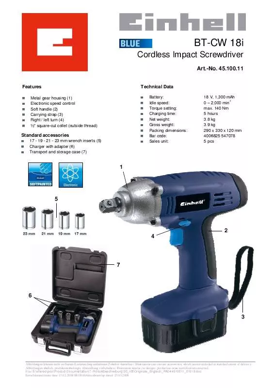 Mode d'emploi EINHELL BT-CW 18I