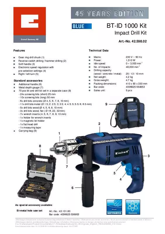 Mode d'emploi EINHELL BT-ID 1000 KIT