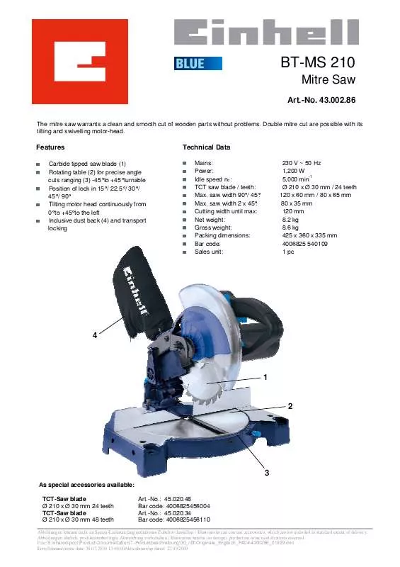 Mode d'emploi EINHELL BT-MS 210