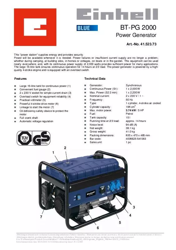 Mode d'emploi EINHELL BT-PG 2000