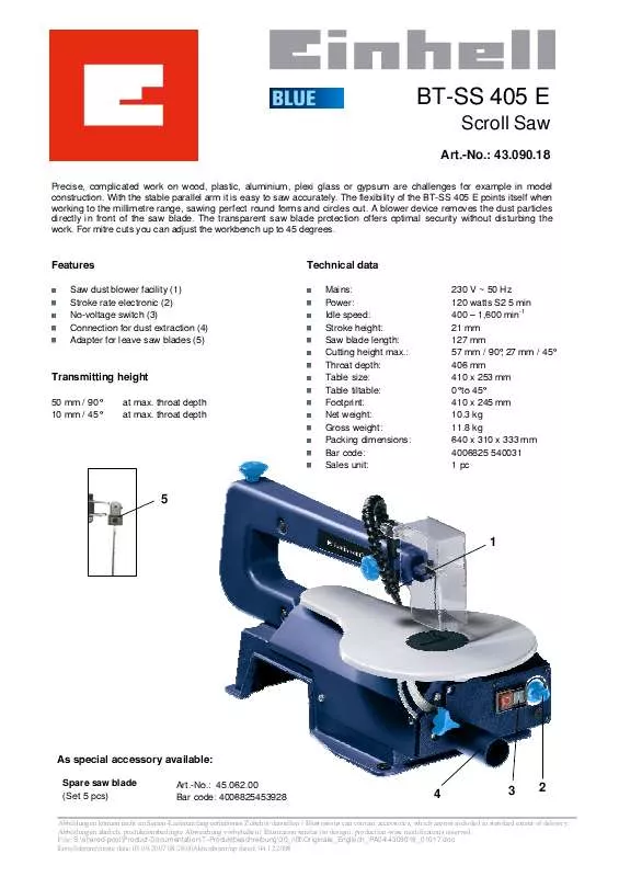 Mode d'emploi EINHELL BT-SS 405 E