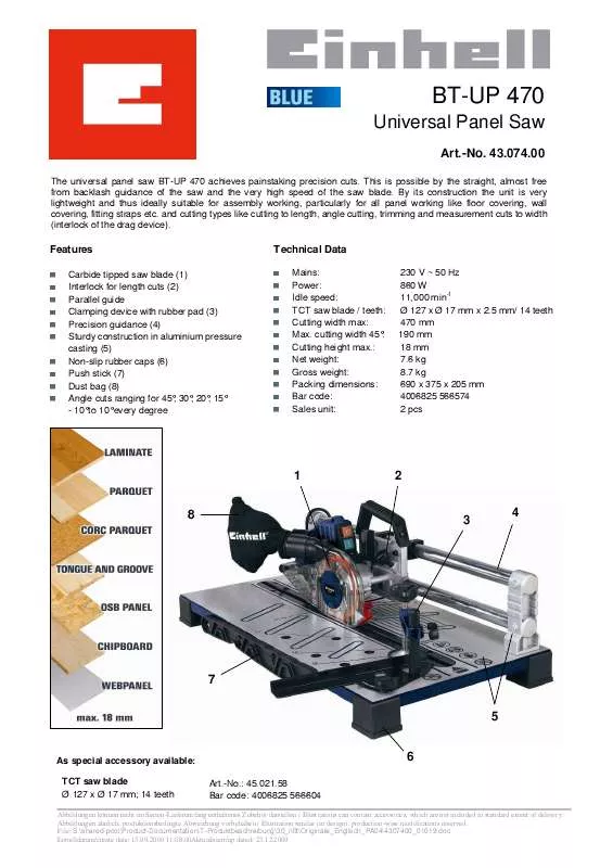 Mode d'emploi EINHELL BT-UP 470