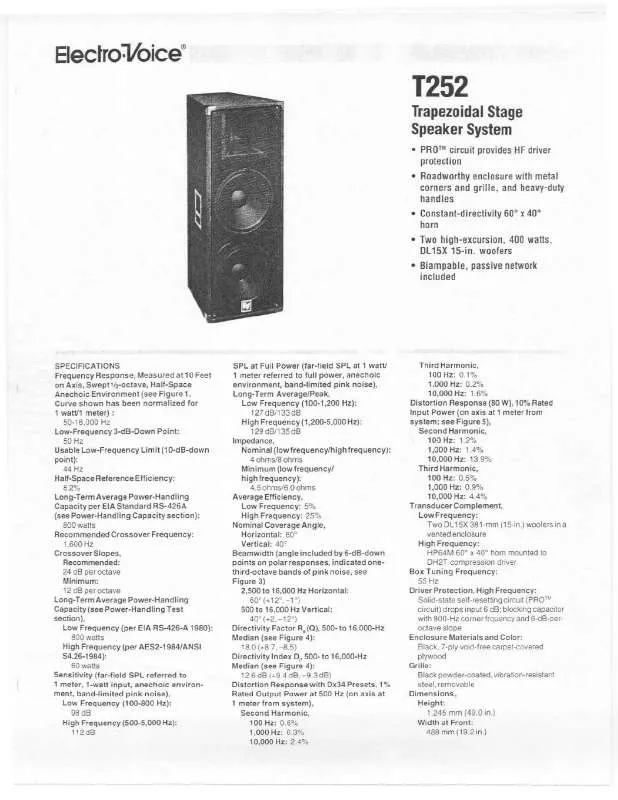 Mode d'emploi ELECTRO-VOICE T252