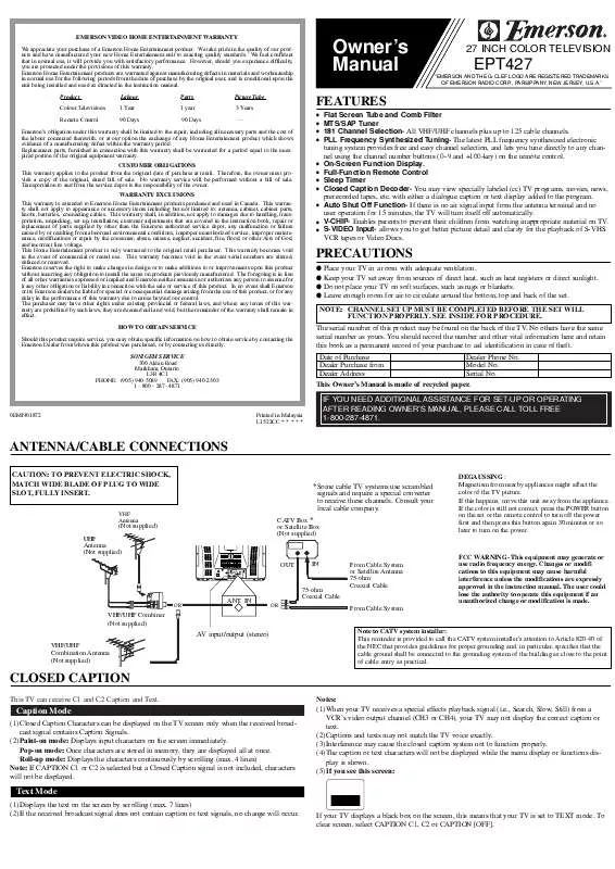 Mode d'emploi EMERSON EPT427