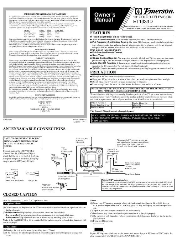 Mode d'emploi EMERSON ET1333D