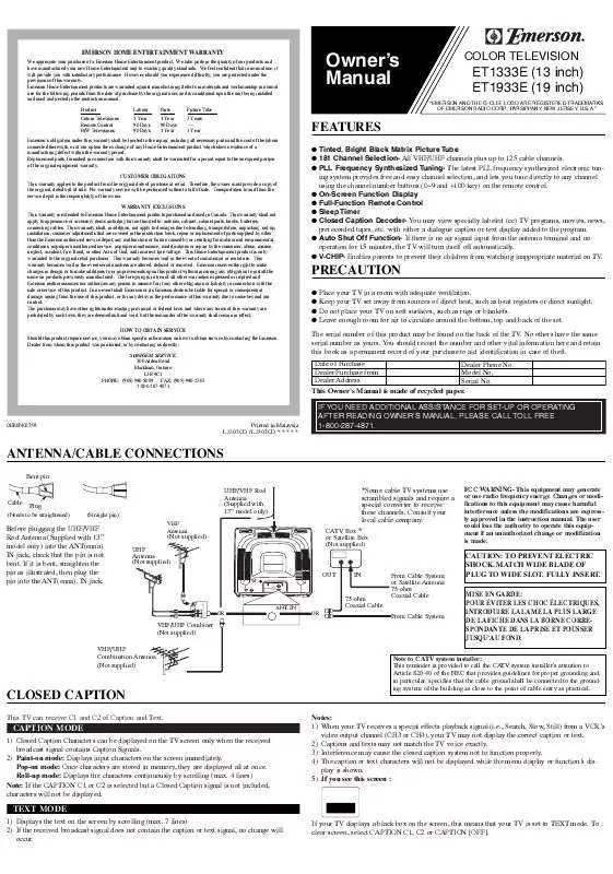 Mode d'emploi EMERSON ET1333E