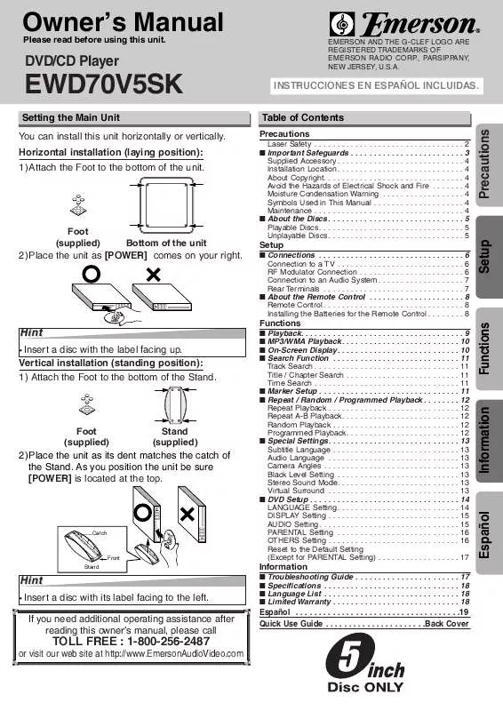 Mode d'emploi EMERSON EWD70V5SK