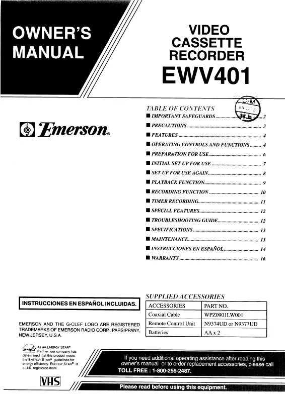 Mode d'emploi EMERSON EWV401