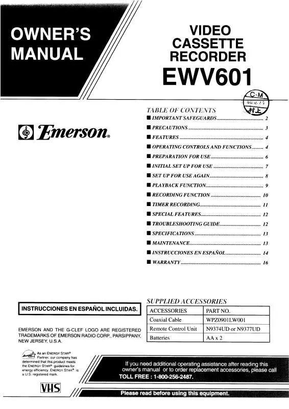 Mode d'emploi EMERSON EWV601