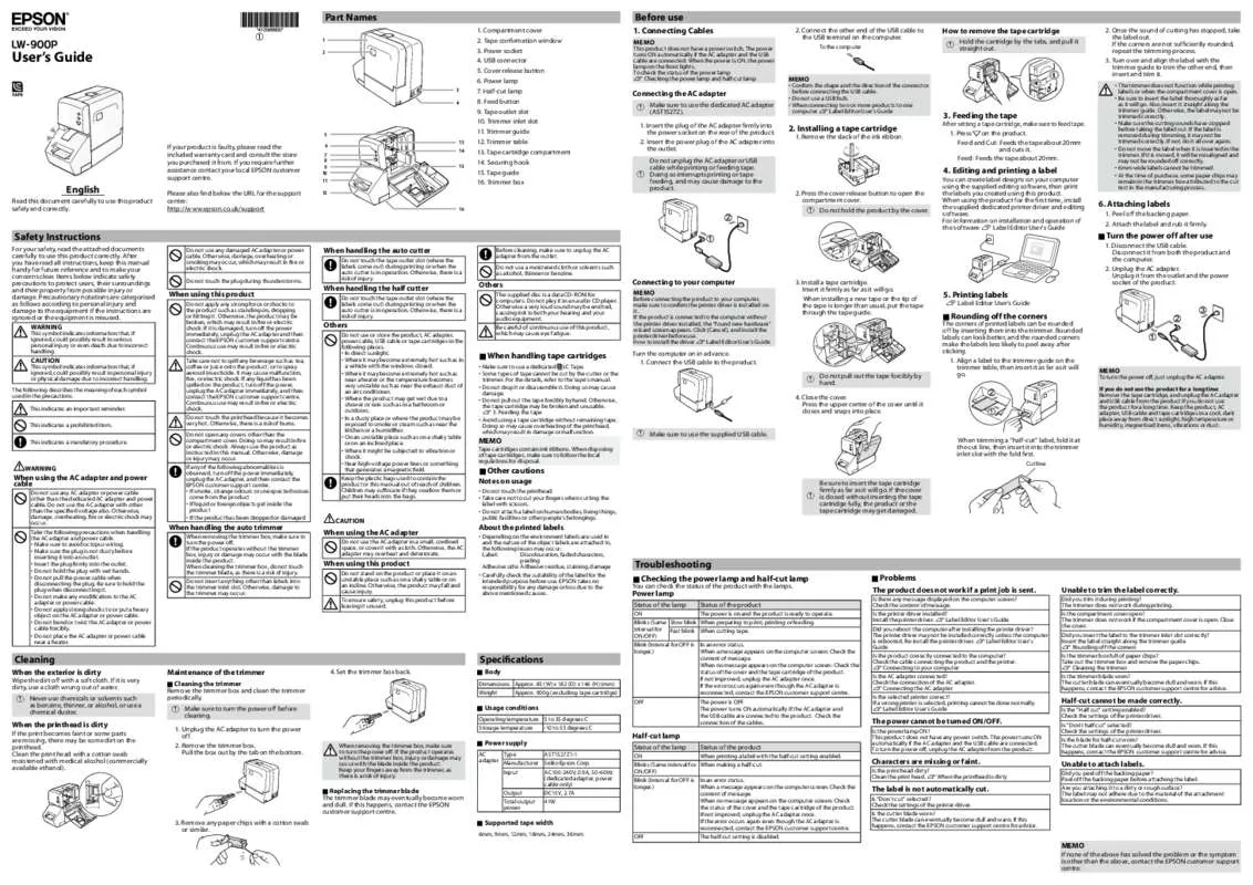 Mode d'emploi EPSON LABELWORKS LW-900P