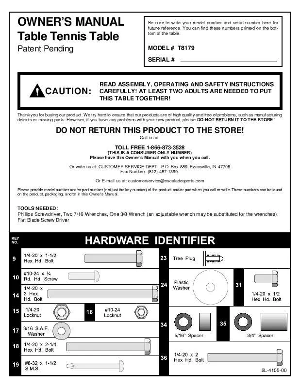 Mode d'emploi ESCALADE SPORTS 2L-4105-00