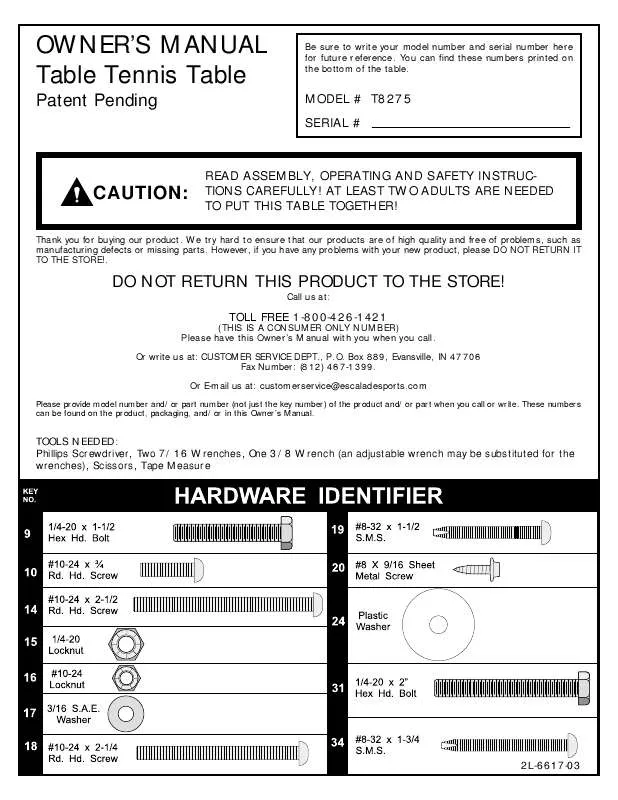 Mode d'emploi ESCALADE SPORTS 2L-6617-03