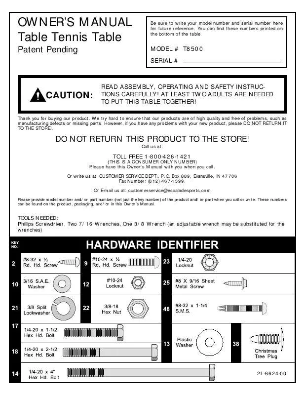 Mode d'emploi ESCALADE SPORTS 2L-6624-00