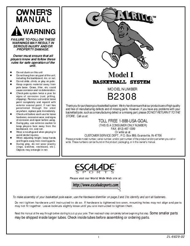 Mode d'emploi ESCALADE SPORTS 2L-6629-02