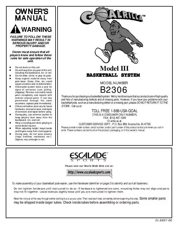 Mode d'emploi ESCALADE SPORTS 2L-6631-00