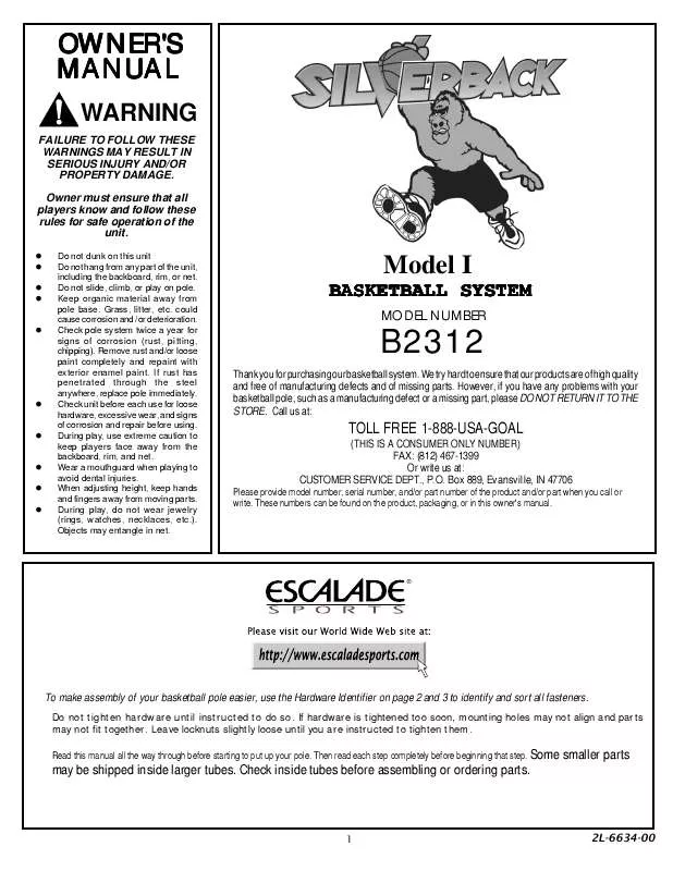 Mode d'emploi ESCALADE SPORTS 2L-6634-00