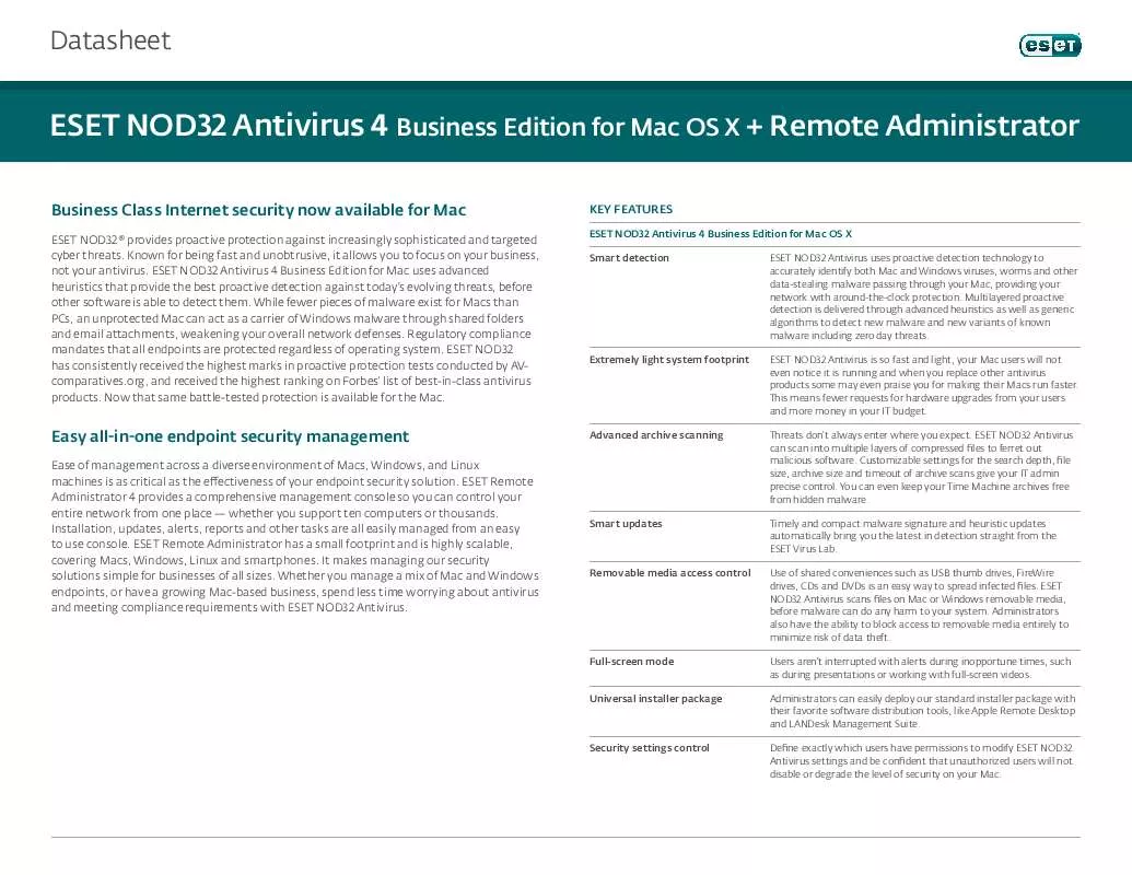 Mode d'emploi ESET NOD32 ANTIVIRUS 4 BUSINESS EDITION