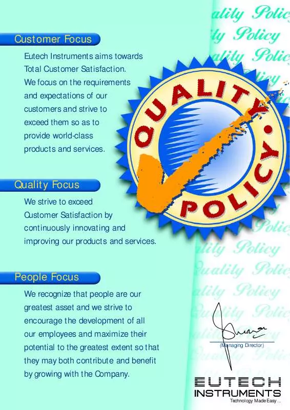 Mode d'emploi EUTECH INSTRUMENTS QUALITY POLICY