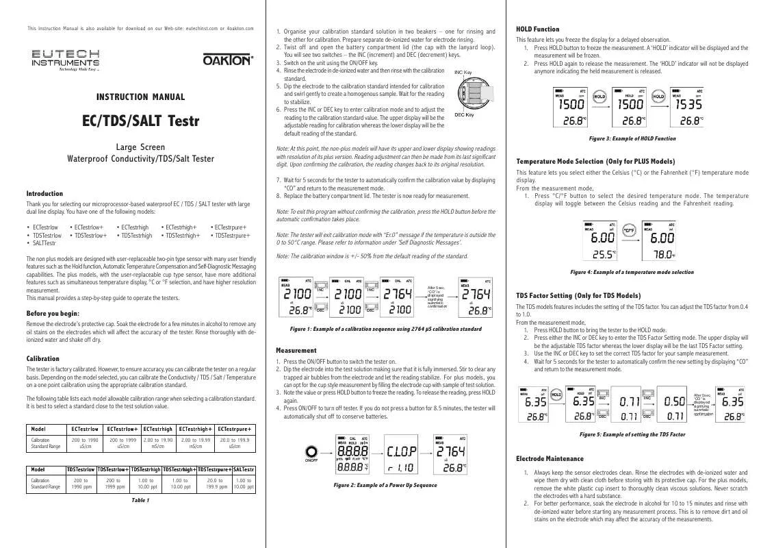 Mode d'emploi EUTECH INSTRUMENTS TESTR