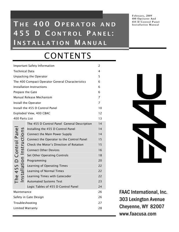 Mode d'emploi FAAC 455 D